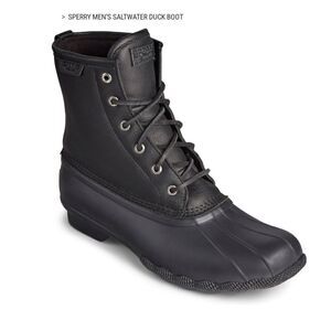 Sperry Size 11.5 M SALTWATER Black on Black Leather Duck Boots New Men's Shoes